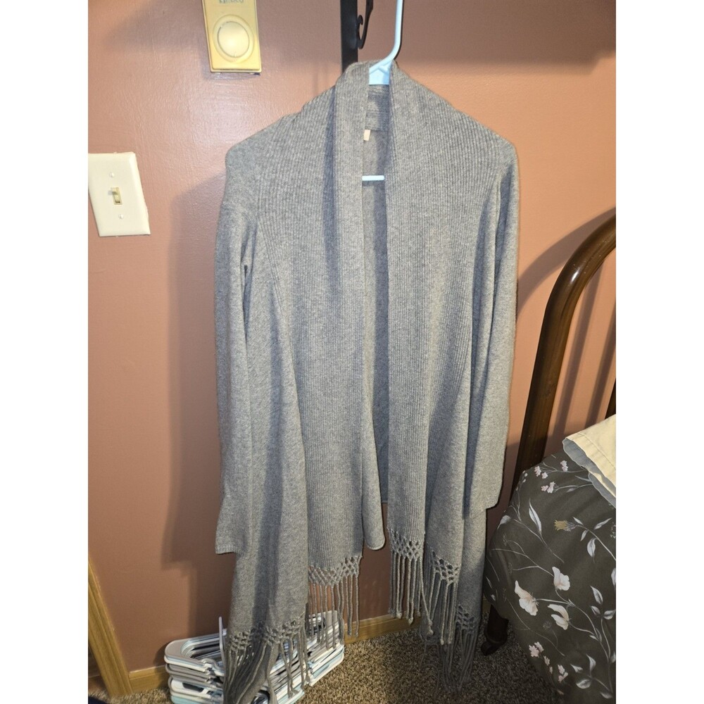 Nordstrom Women's Gray Cashmere Open Front Cardigan Sweater Fringe